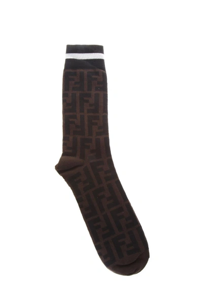 Shop Fendi Cotton Socks In Black/brown