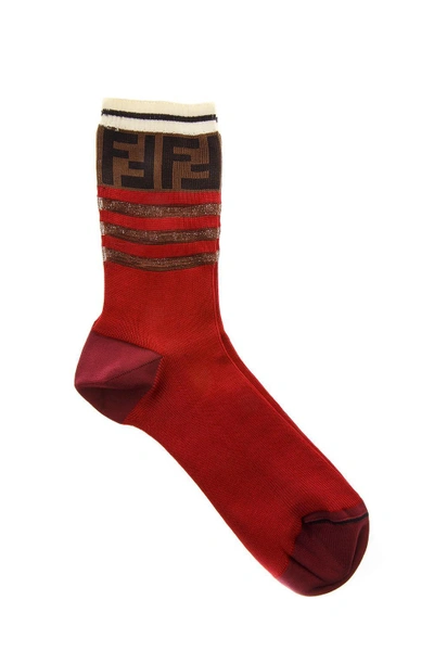 Shop Fendi Socks In Burgundy Cotton With Logo