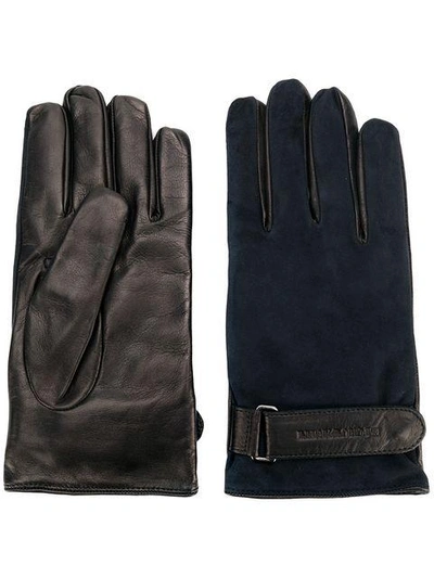 Shop Emporio Armani Contrast Fitted Gloves - Blue