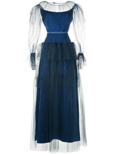 Shop Alexis Mabille Layered Tulle Evening Dress - Blue