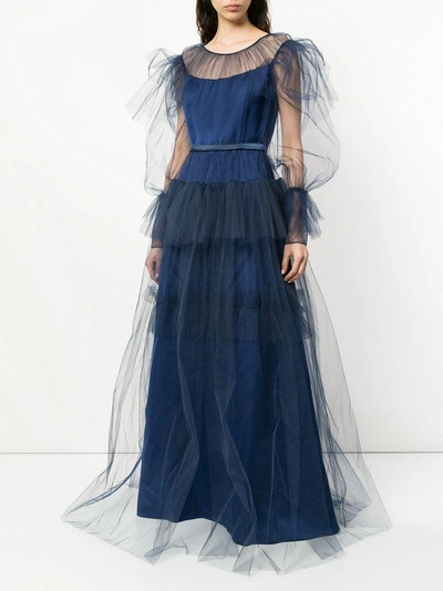 Shop Alexis Mabille Layered Tulle Evening Dress - Blue