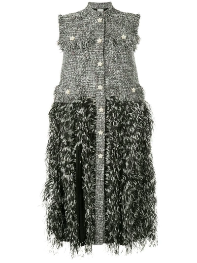 Shop Huishan Zhang Tweed Feather Trimmed Dress