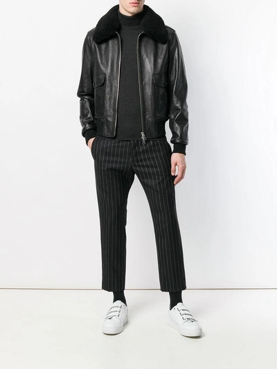 Shop Ami Alexandre Mattiussi Zipped Jacket With Quilted Lining And Shearling Collar In Black