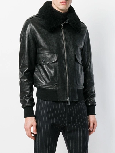 Shop Ami Alexandre Mattiussi Zipped Jacket With Quilted Lining And Shearling Collar In Black