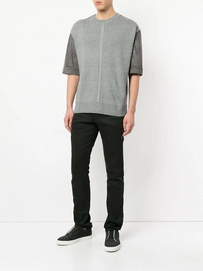 Shop System Knitted Panel Short-sleeve Top - Grey
