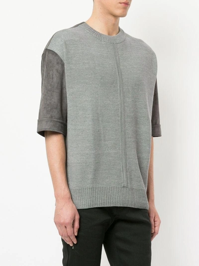 Shop System Knitted Panel Short-sleeve Top - Grey