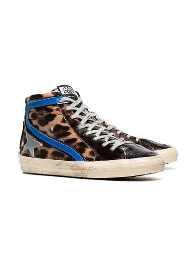 Shop Golden Goose Multicoloured Superstar Ponyhair And Leather High Top Sneakers - U4 Leopard Pony Shadow In U4 Leopard Pony Shadow Bluette
