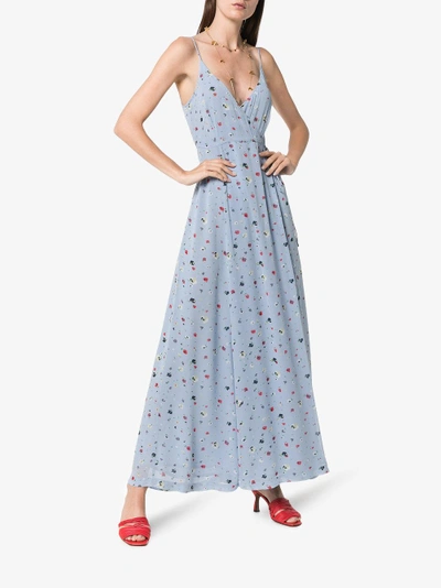 Ganni Dainty Georgette Crepe Wrap Dress In Blue | ModeSens