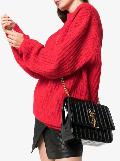 Shop Saint Laurent Black Vicky Medium Quilted Leather Shoulder Bag