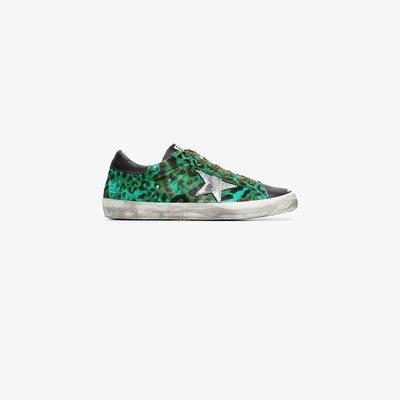 Shop Golden Goose Deluxe Brand Green, Black And Silver Superstar Leopard Print Leather Sneakers