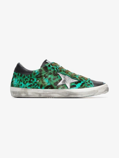 Shop Golden Goose Deluxe Brand Green, Black And Silver Superstar Leopard Print Leather Sneakers