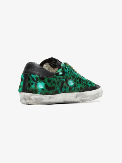 Shop Golden Goose Deluxe Brand Green, Black And Silver Superstar Leopard Print Leather Sneakers