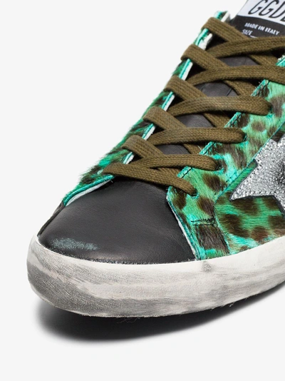 Shop Golden Goose Deluxe Brand Green, Black And Silver Superstar Leopard Print Leather Sneakers