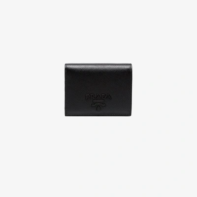 Shop Prada Black Logo Small Saffiano Leather Cardholder