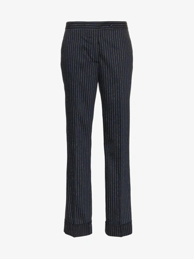 Shop Golden Goose Deluxe Brand Navy And Silver Metallic Venice Pinstripe Trousers In Blue