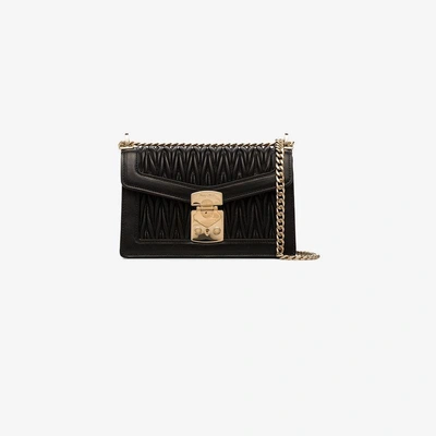 Shop Miu Miu Black Matelassé Leather Shoulder Bag