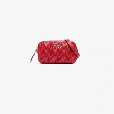 Shop Miu Miu Red Matelassé Leather Belt Bag