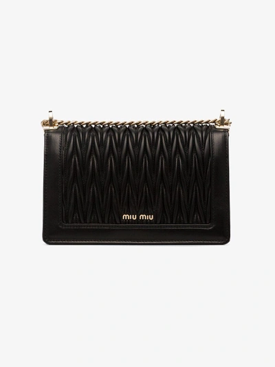 Shop Miu Miu Black Matelassé Leather Shoulder Bag