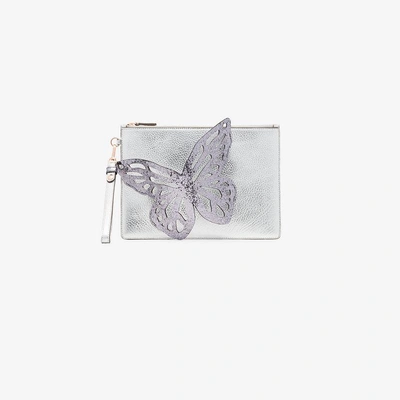 Shop Sophia Webster Silver Flossy Butterfly Leather Clutch In Metallic