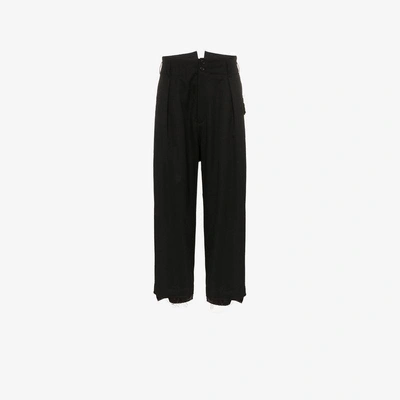 Shop Sulvam High-waisted Wool Trousers In Black