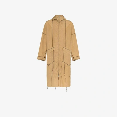 Shop Sulvam Long Sleeve Zip Up Rain Coat In Brown