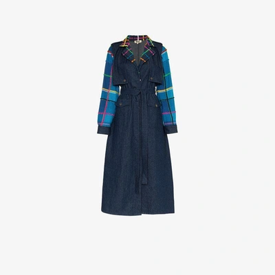 Shop All Things Mochi Lucy Denim Patchwork Trench Coat In Blue