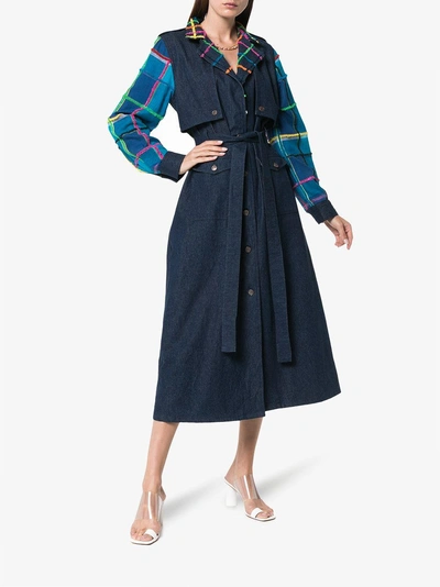 Shop All Things Mochi Lucy Denim Patchwork Trench Coat In Blue