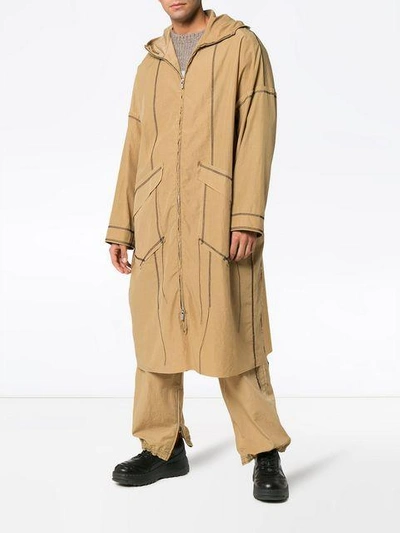 Shop Sulvam Long Sleeve Zip Up Rain Coat In Brown