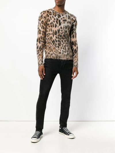 Shop Saint Laurent Textured Leopard Print Sweater In 9794 Beige Black Brown