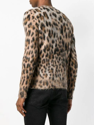 Shop Saint Laurent Textured Leopard Print Sweater In 9794 Beige Black Brown