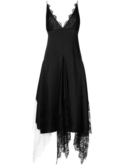 Shop Christopher Kane Lace Trim Satin Dress In Black