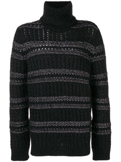 Shop Saint Laurent Contrast Knit Sweater In Black