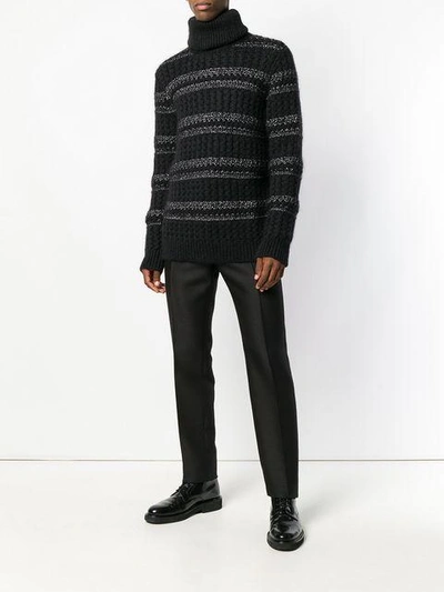 Shop Saint Laurent Contrast Knit Sweater In Black