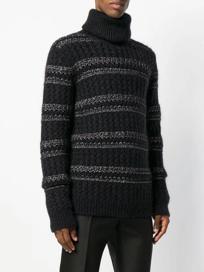 Shop Saint Laurent Contrast Knit Sweater In Black