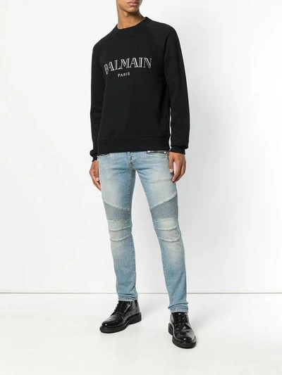 Shop Balmain Logo Print Sweatshirt In Black