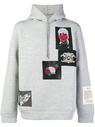 Shop John Richmond Patch-work Hooded Sweatshirt - Grey