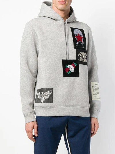 Shop John Richmond Patch-work Hooded Sweatshirt - Grey