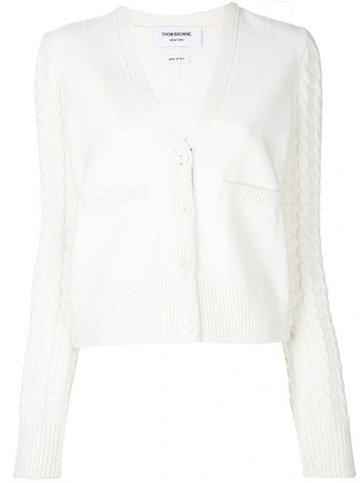 Shop Thom Browne Cable Knit V-neck Cardigan - White