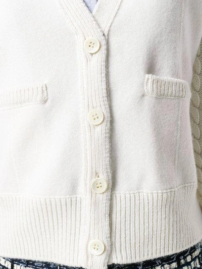 Shop Thom Browne Cable Knit V-neck Cardigan - White
