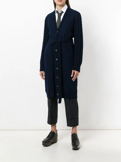 Shop Thom Browne Long Cable Knit V In Blue