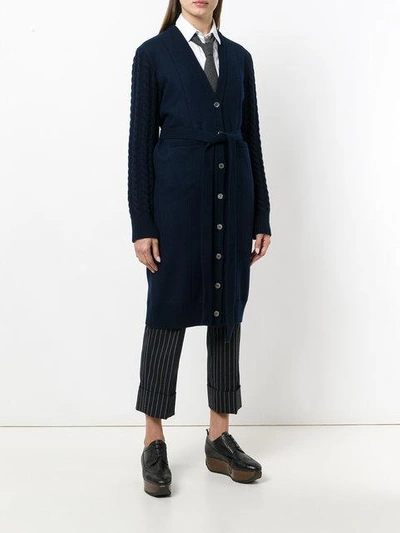 Shop Thom Browne Long Cable Knit V In Blue