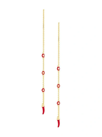 Shop Eshvi Drop Coral Chain Long Earrings In Metallic