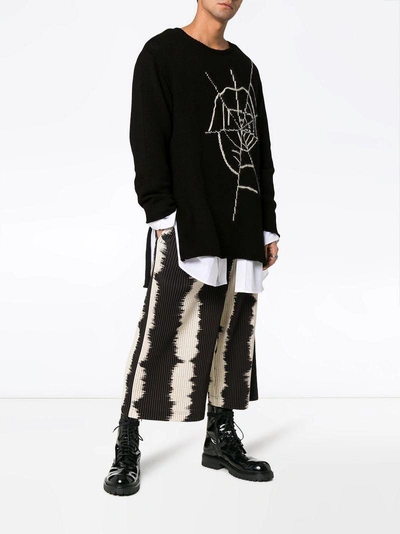 Shop Yohji Yamamoto Intarsien-pullover Mit Spinnweben-muster In Black