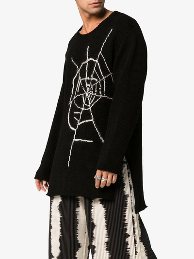 Shop Yohji Yamamoto Intarsien-pullover Mit Spinnweben-muster In Black