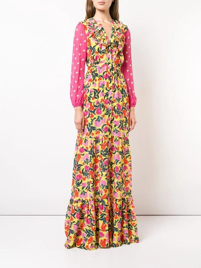 Shop Saloni Floral Print Maxi Dress In Yellow