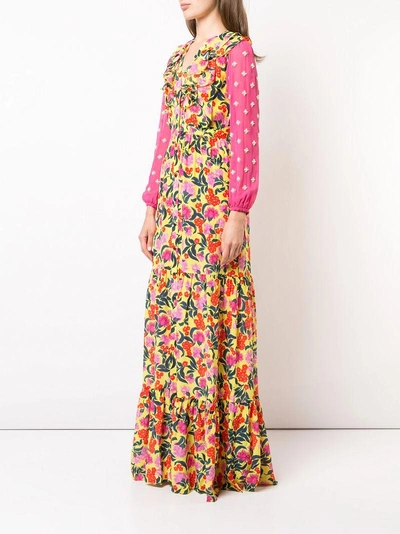 Shop Saloni Floral Print Maxi Dress In Yellow