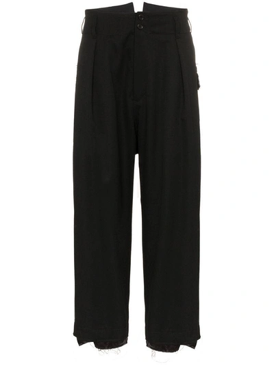 Shop Sulvam High-waisted Wool Trousers - Black