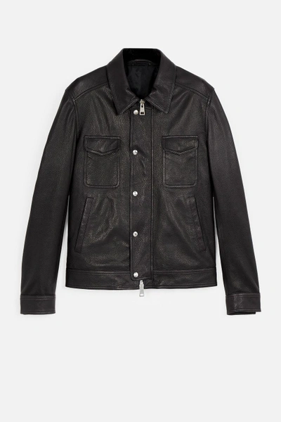 Shop Ami Alexandre Mattiussi Grained Leather Zipped Jacket In Black