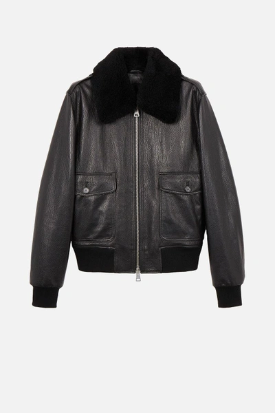 Shop Ami Alexandre Mattiussi Zipped Jacket With Quilted Lining And Shearling Collar In Black