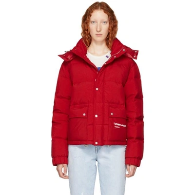 Shop Off-white Red Down Quote Puffer Jacket